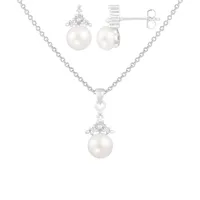 Sterling Silver 6-7mm White Freshwater Pearl Earring and 17" Necklace Set