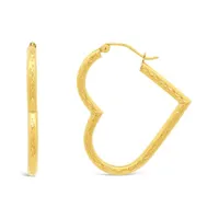 10K Yellow Gold Diamond Cut Heart Hoop Earrings