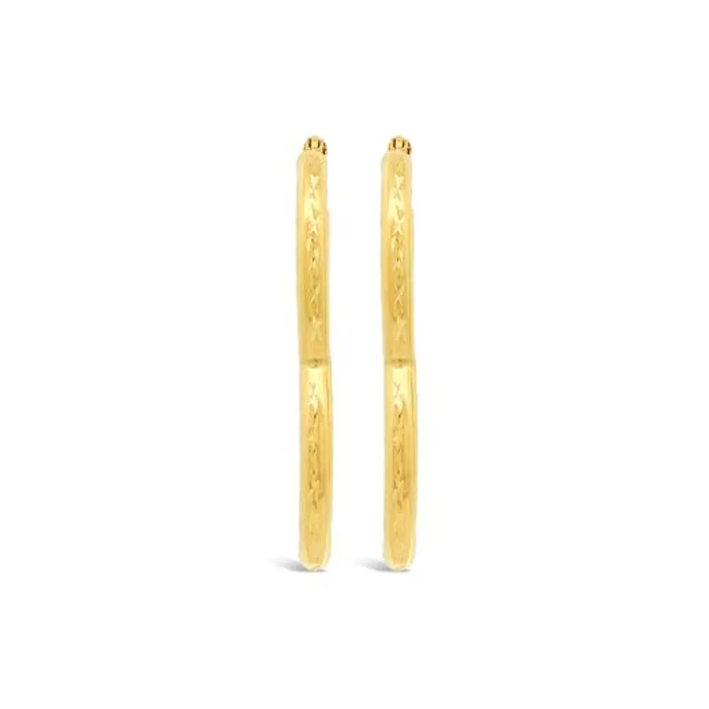 10K Yellow Gold Diamond Cut Heart Hoop Earrings