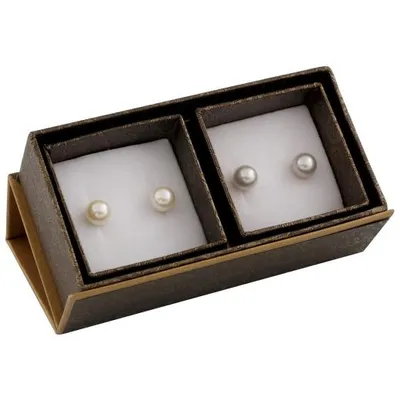 14K Yellow Gold 7-8mm White & Grey Freshwater Pearl Earrings