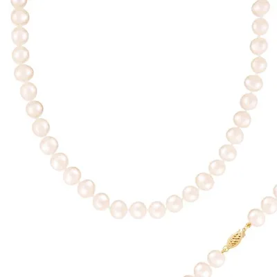 14K Yellow Gold 9-10mm 18" White Freshwater Pearl Necklace