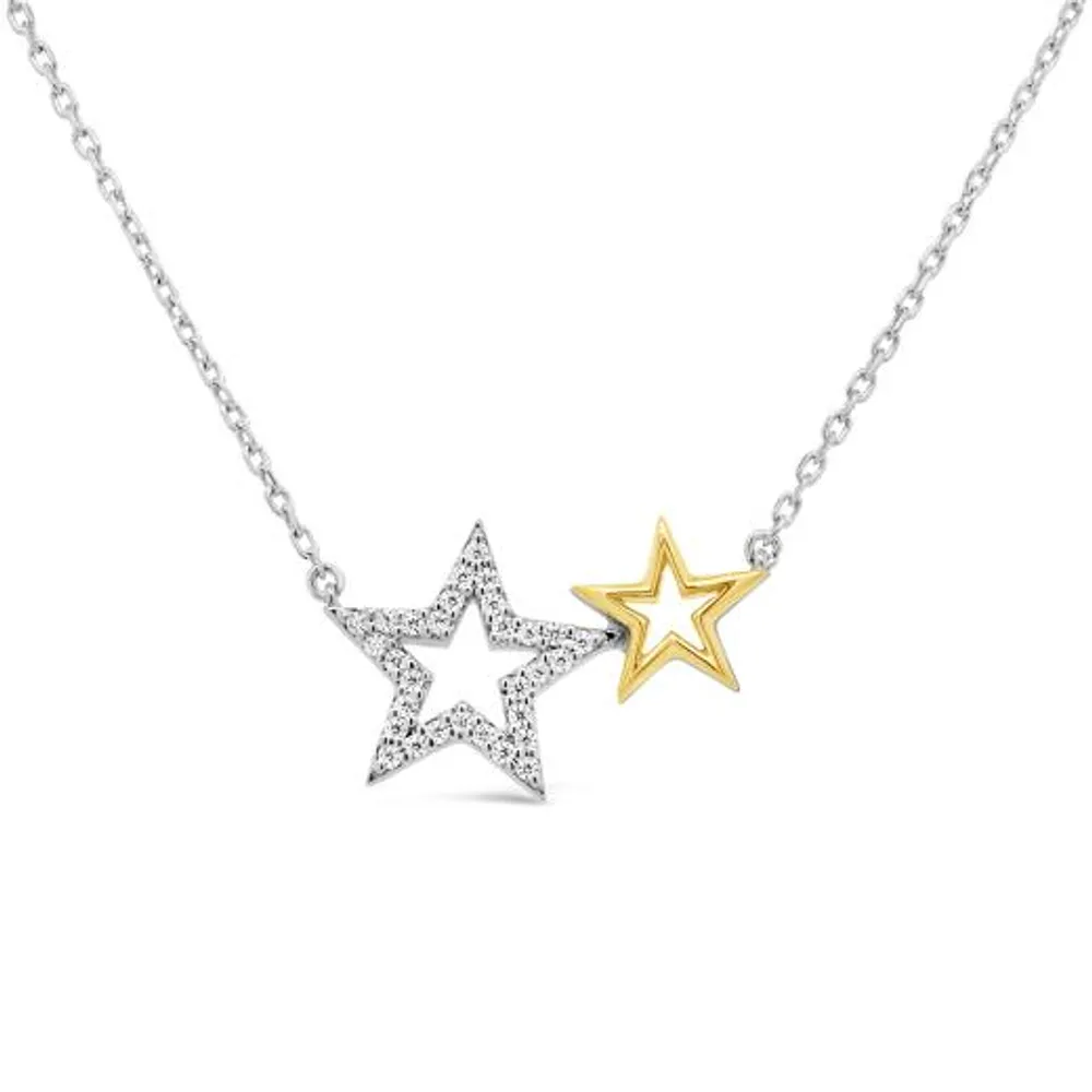 Radiant Universe Sterling Silver 0.11CTW Diamond Double Star Necklace