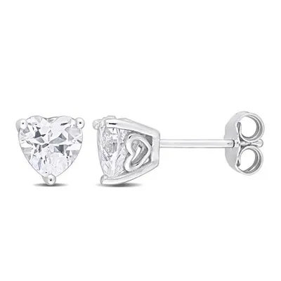 Julianna B Sterling Silver Created White Sapphire Heart Stud Earrings