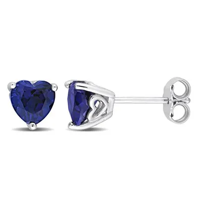 Julianna B Sterling Silver Created Blue Sapphire Heart Stud Earrings