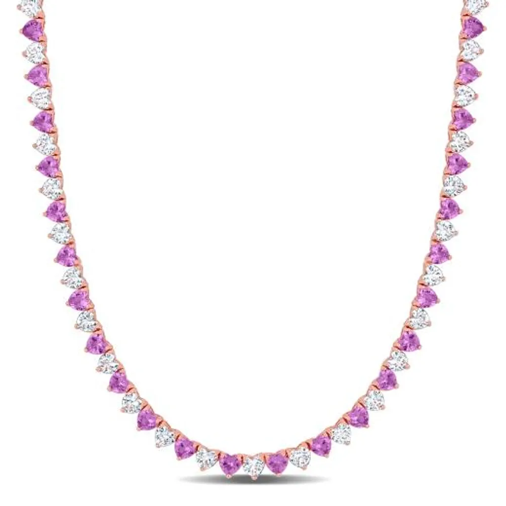 Julianna B Sterling Silver Created Pink and Created White Sapphire Necklace 18