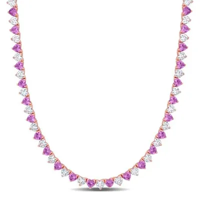 Julianna B Sterling Silver Created Pink and Created White Sapphire Necklace 18