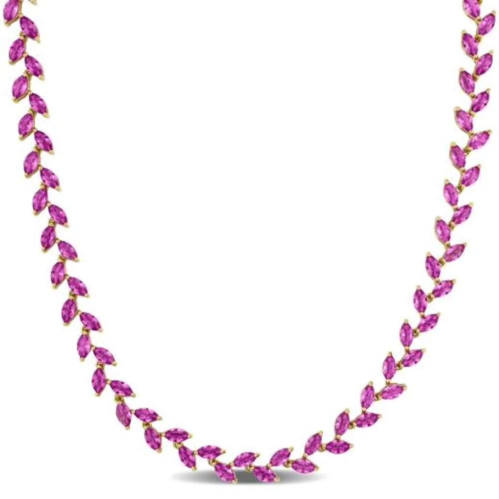 Julianna B Yellow Plated Sterling Silver Created Pink Sapphire Necklace 17