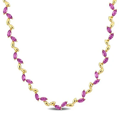 Julianna B Yellow Plated Sterling Silver Created Pink Sapphire Necklace 17