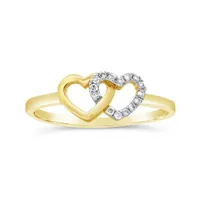 10K Yellow Gold Diamond Double Heart Promise Ring