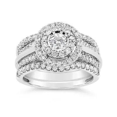 10K White Gold 1.50CTW Diamond Bridal Three Piece Set