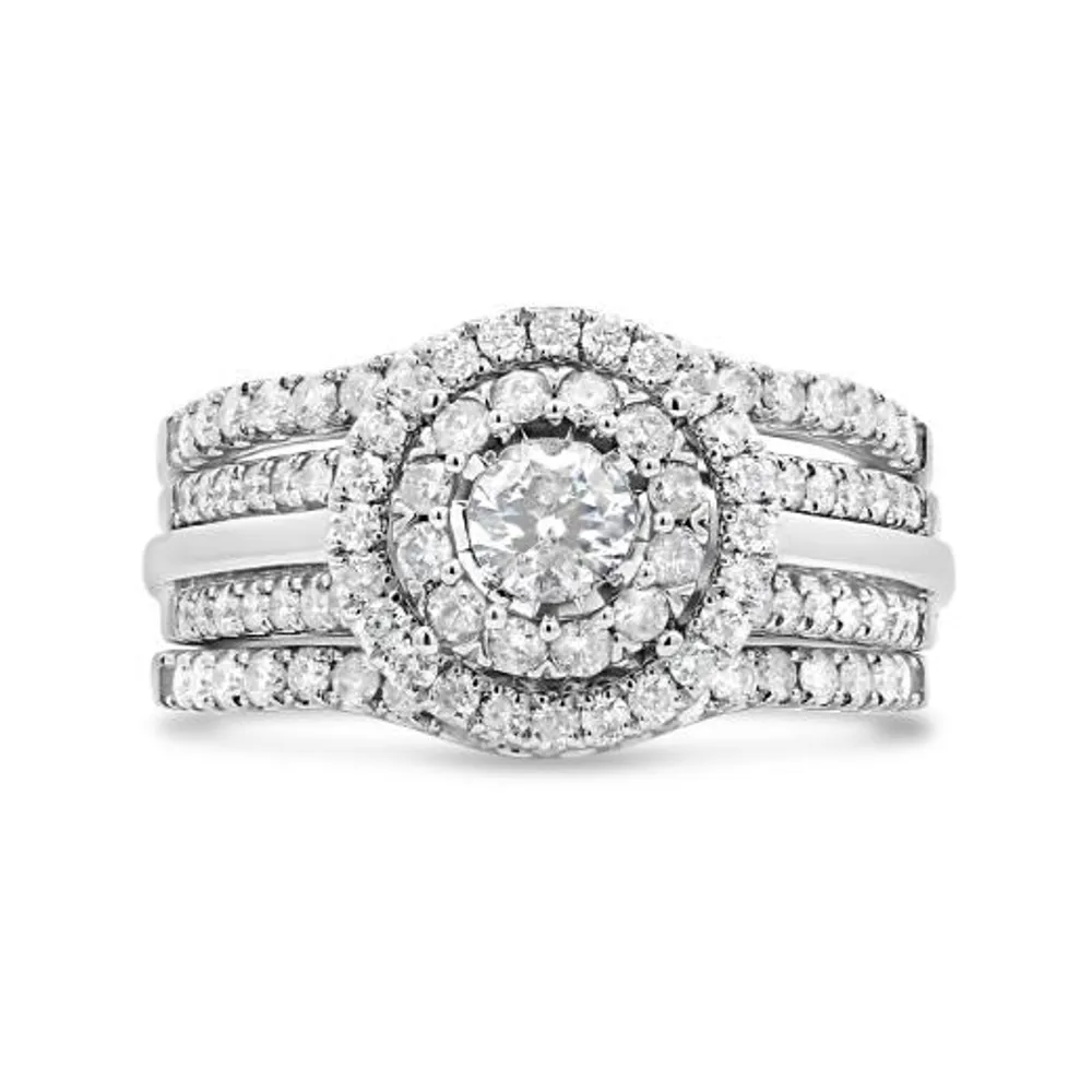 10K White Gold 1.50CTW Diamond Bridal Three Piece Set