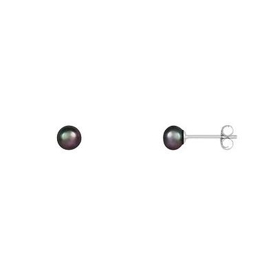 Sterling Silver 4-5mm Black Freshwater Pearl Stud Earrings