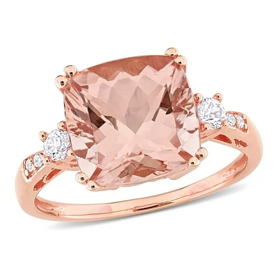 Julianna B 10K Rose Gold Morganite Created White Sapphire and Diamond Ring