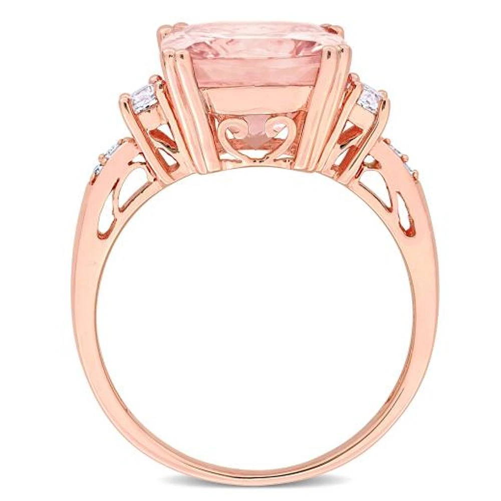 Julianna B 10K Rose Gold Morganite Created White Sapphire and Diamond Ring