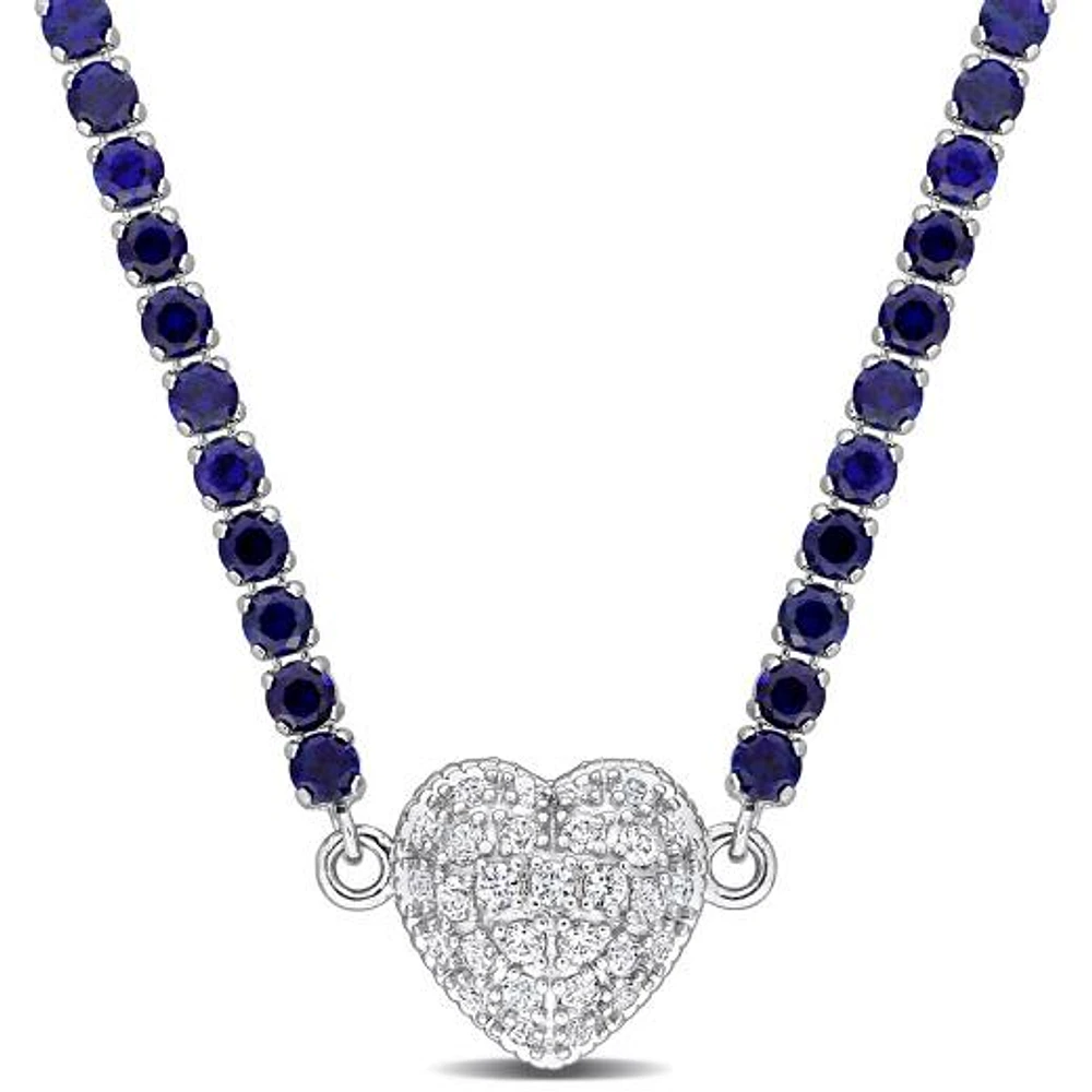 Julianna B Sterling Silver Created Blue Created Sapphire Heart 17" Necklace