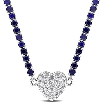 Julianna B Sterling Silver Created Blue Created Sapphire Heart 17" Necklace