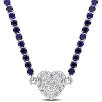 Julianna B Sterling Silver Created Blue Created Sapphire Heart 17" Necklace