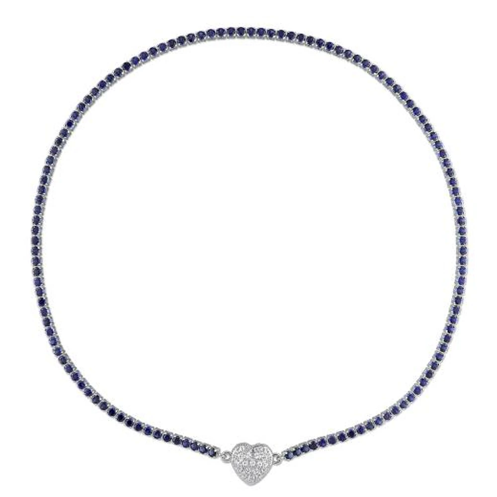 Julianna B Sterling Silver Created Blue Created Sapphire Heart 17" Necklace