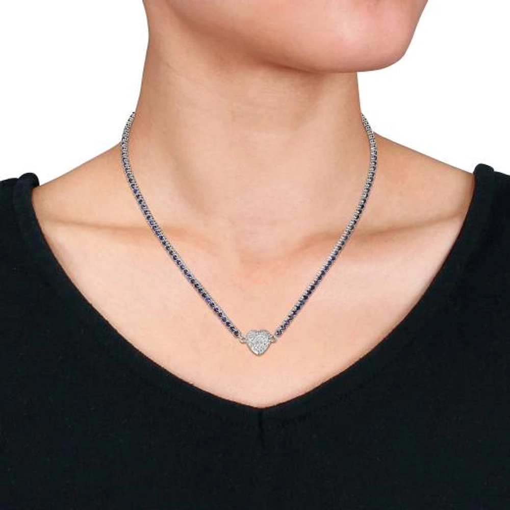 Julianna B Sterling Silver Created Blue Created Sapphire Heart 17" Necklace