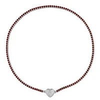 Julianna B Sterling Silver Garnet and Created White Sapphire Heart 17" Necklace