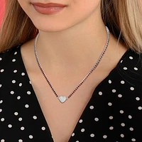 Julianna B Sterling Silver Garnet and Created White Sapphire Heart 17" Necklace