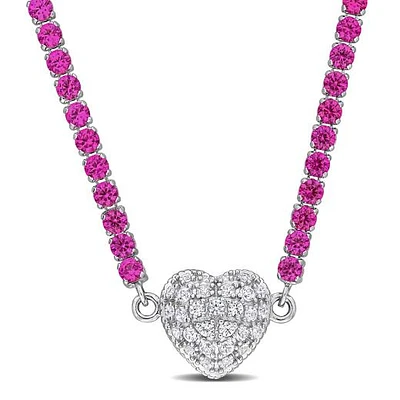 Julianna B Sterling Silver Created Pink and Created White Sapphire 17" Necklace