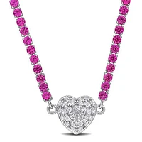 Julianna B Sterling Silver Created Pink and Created White Sapphire 17" Necklace