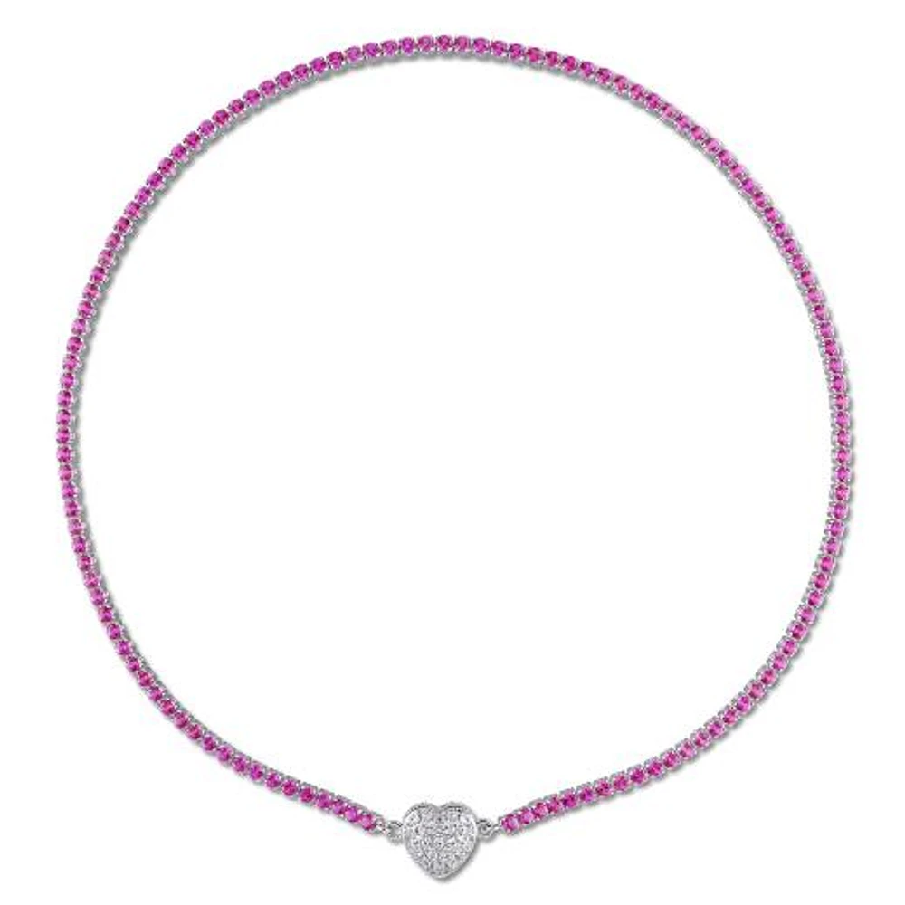 Julianna B Sterling Silver Created Pink and Created White Sapphire 17" Necklace