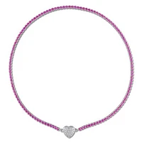 Julianna B Sterling Silver Created Pink and Created White Sapphire 17" Necklace