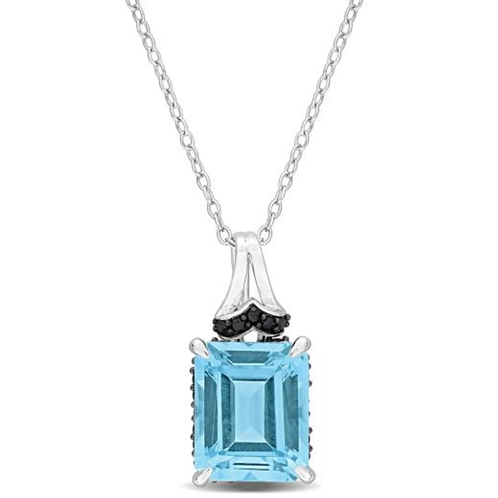 Julianna B Sterling Silver Sky Blue Topaz and Black Sapphire Pendant