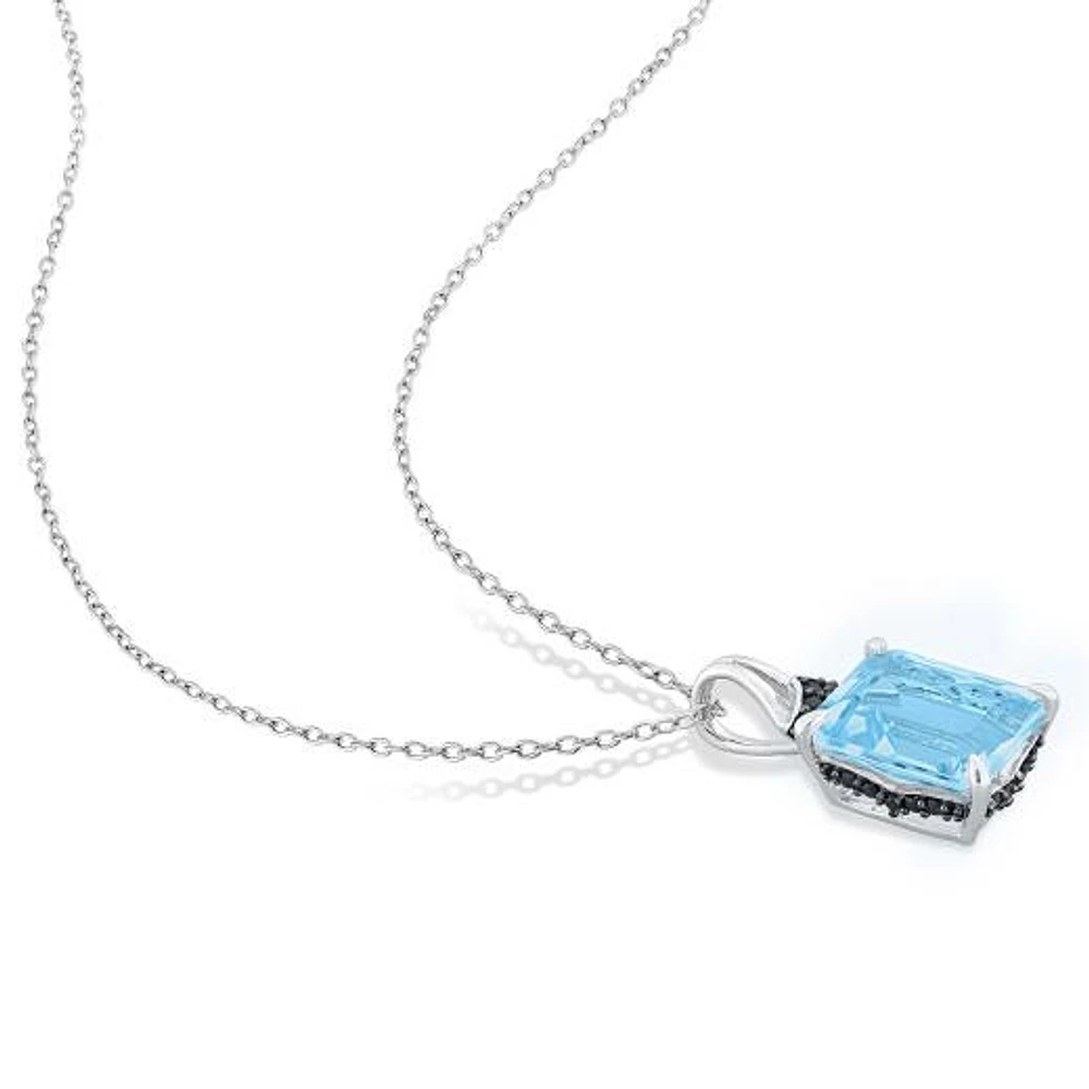 Julianna B Sterling Silver Sky Blue Topaz and Black Sapphire Pendant