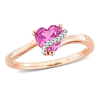Julianna B Pink Plated Sterling Silver Created Pink Sapphire and Diamond Ring