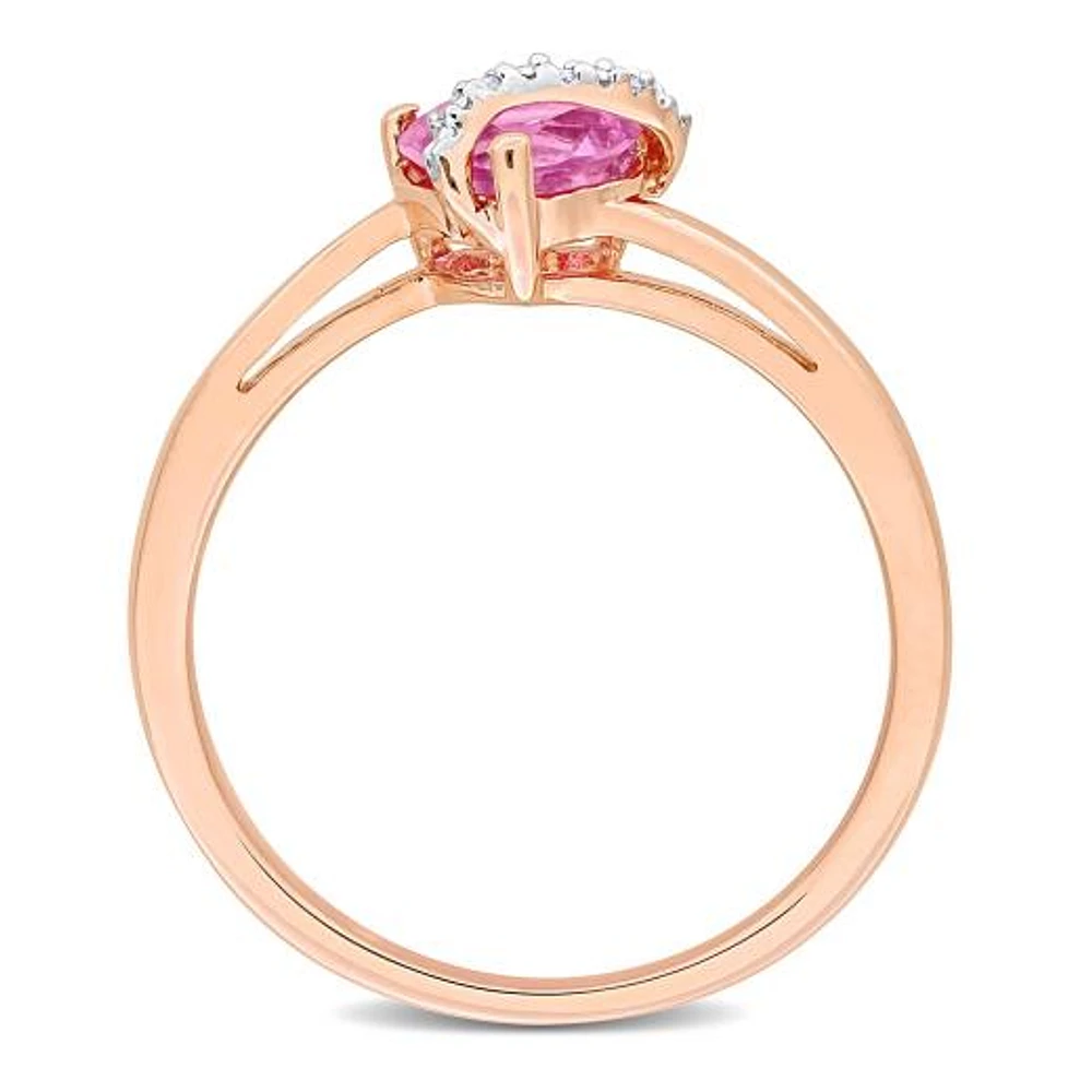 Julianna B Pink Plated Sterling Silver Created Pink Sapphire and Diamond Ring