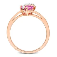 Julianna B Pink Plated Sterling Silver Created Pink Sapphire and Diamond Ring
