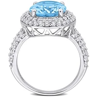 Julianna B Sterling Silver Sky Blue Topaz and White Topaz Ring