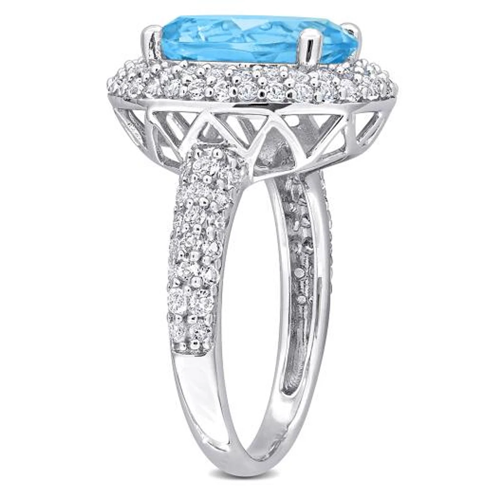 Julianna B Sterling Silver Sky Blue Topaz and White Topaz Ring