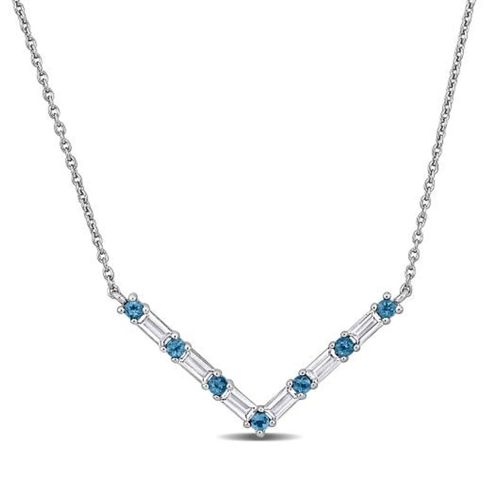 Julianna B Sterling Silver Blue Topaz and White Topaz Necklace 17" + 2" Extender