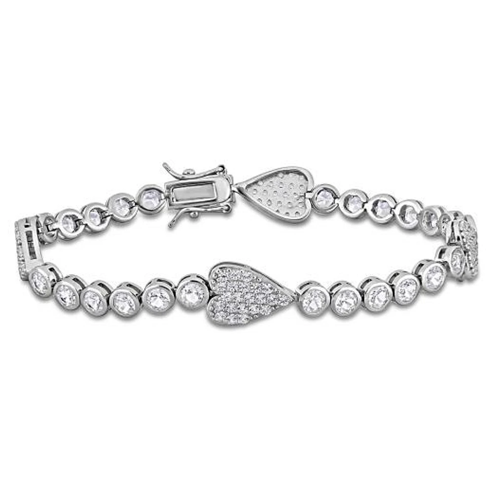 Julianna B Sterling Silver Created White Sapphire Heart Bracelet 8