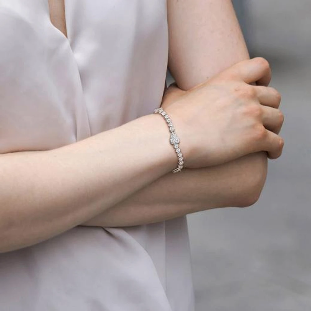 Julianna B Sterling Silver Created White Sapphire Heart Bracelet 8