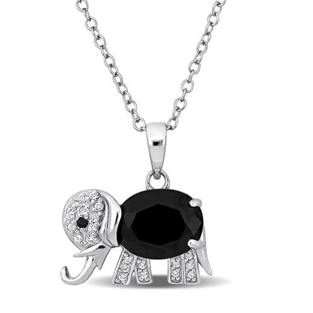 Julianna B Sterling Silver Black Spinel and White Topaz Elephant Necklace