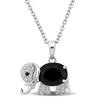 Julianna B Sterling Silver Black Spinel and White Topaz Elephant Necklace