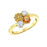 10K Yellow Gold Orange and Yellow Sapphire 0.37CTW Canadian Diamond Ring