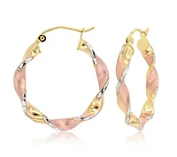 14K Tri Gold 25mm Twisted Hoop Earrings