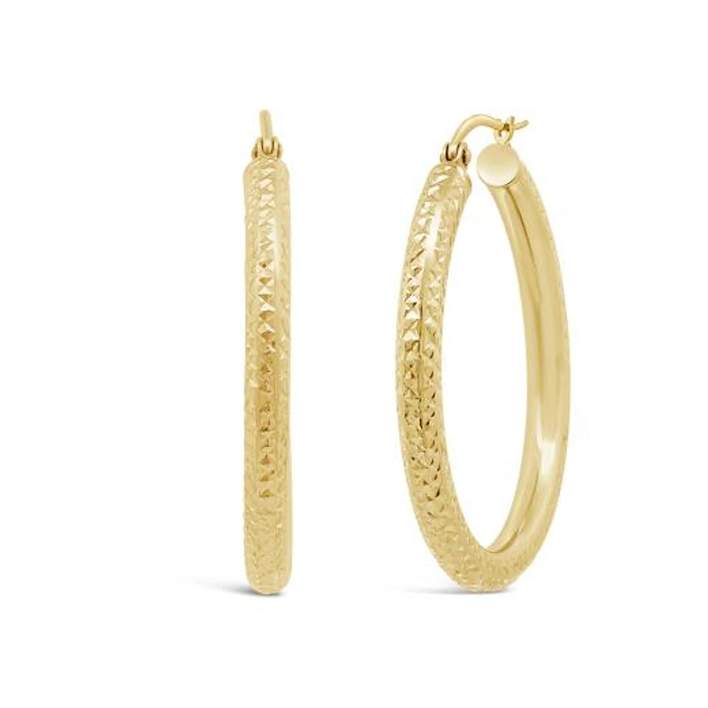 14K Yellow Gold 30mm Diamond Cut Hoop Earrings