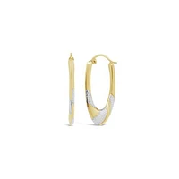 14K Yellow & White Gold 25x17mm Oval Hoop Earrings