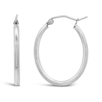 14K White Gold 27mmx20mm Oval Hoop Earrings