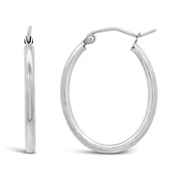 14K White Gold 27mmx20mm Oval Hoop Earrings