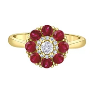 10K Yellow Gold Ruby & Canadian Diamond Halo Ring