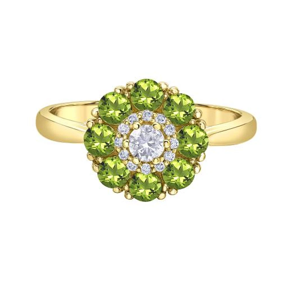 10K Yellow Gold Peridot & Canadian Diamond Halo Ring