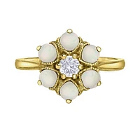 10K Yellow Gold Opal & Canadian Diamond Cluster Ring